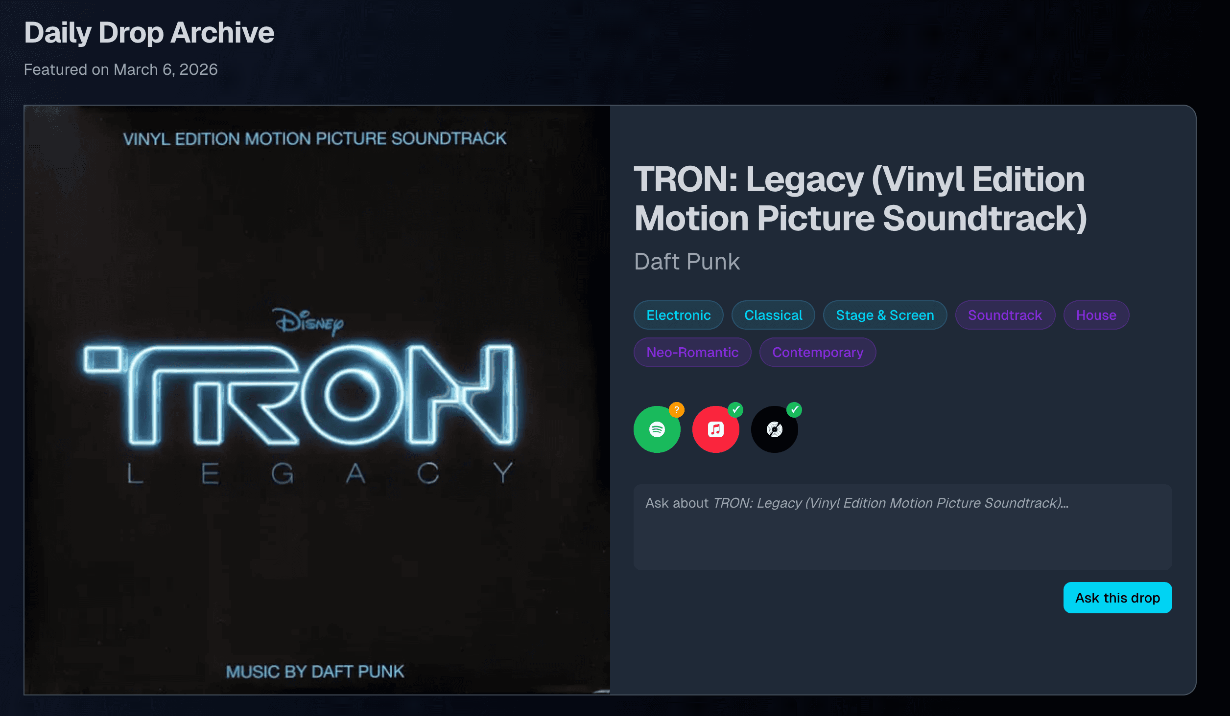 Ask This Drop in the Daily Drop view