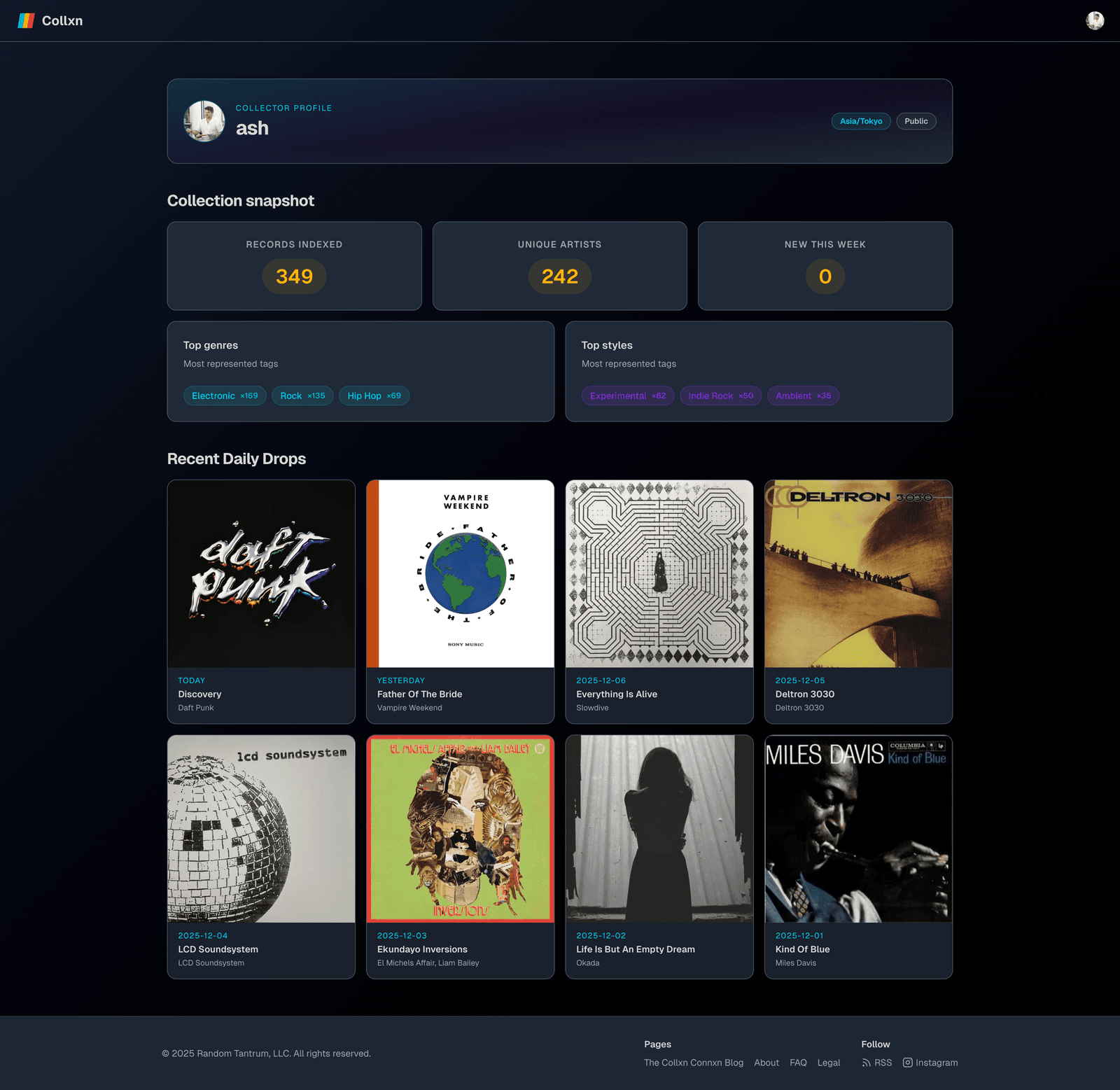 Collxn user profile screenshot