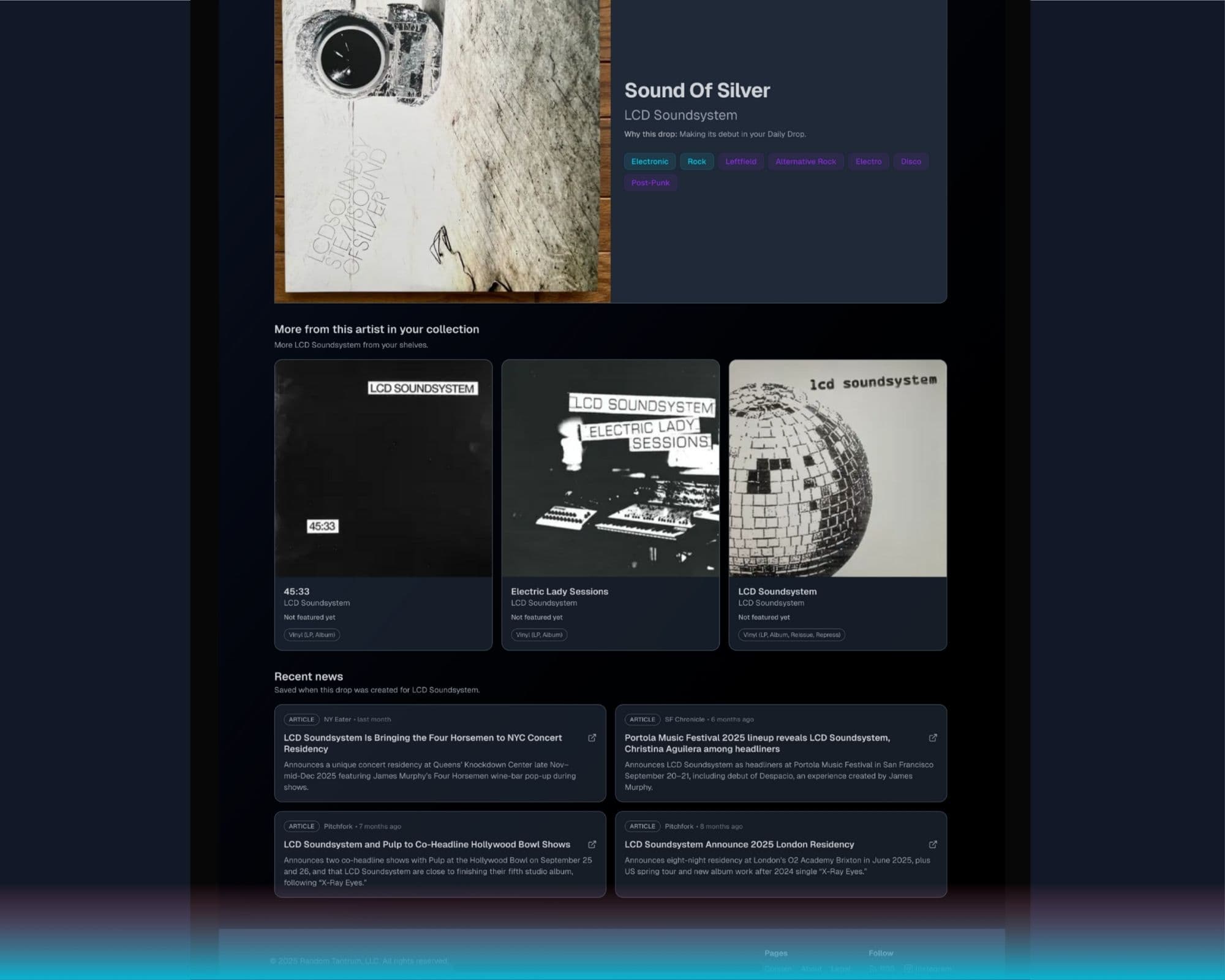 Daily Drop showing recent artist news