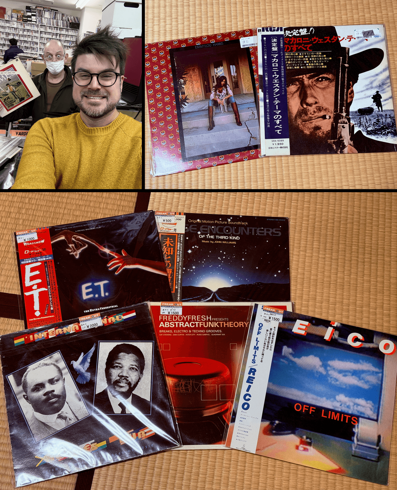 Kobe crate digging at Freak Out Records with Ian Masters