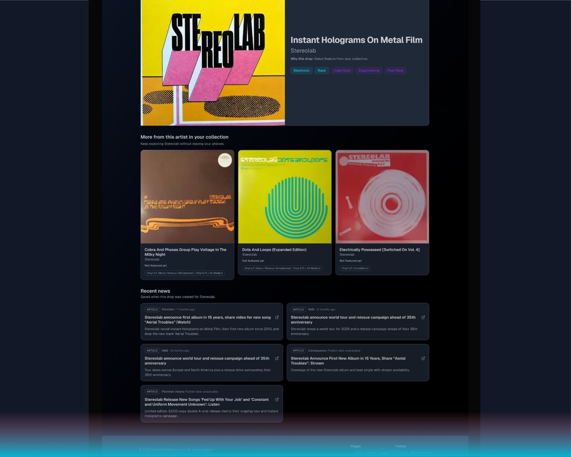 Daily Drop with artist news expanded